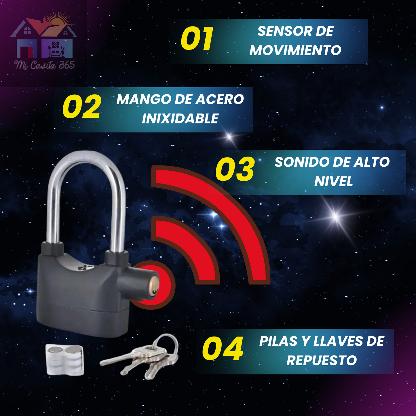 CANDADO CON ALARMA SONIC LOCK